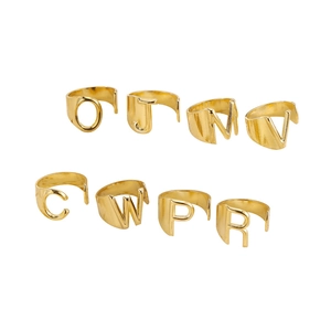 Polished gold initial rings set with adjustable open band for women in retro style