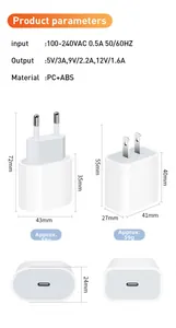 Detaillierte Spezifikationen des 20W PD USB-C Schnellladegeräts mit Abmessungen und Parametern