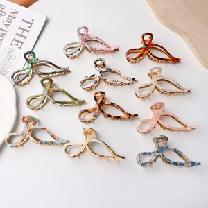 Pince À Cheveux Nœud Style Acétate PVC Et Métal Grande Antidérapante Élégante Papillon Vintage Marbre Écaille De Tortue Pour Femmes