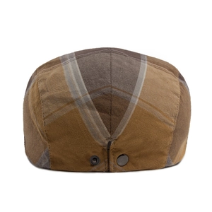 Béret à carreaux marron en coton avec boucle métallique réglable à l'arrière