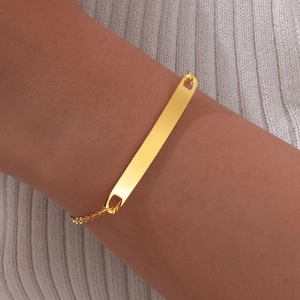 Minimalist Stainless Steel Curved ID Bar Bracelet For Women Personalized Blank Plate Adjustable Jewelry Gift