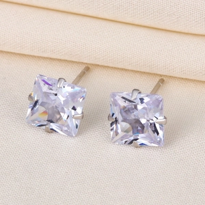 Elegant S925 silver square zircon stud earrings with classic four-claw setting for women