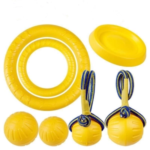 Dog Training Interactive Toys EVA Floating Buoyant Chew Molar Ball Rope Ring Disc Bumper Yellow Outdoor Water Play