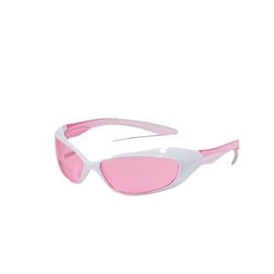 Y2K futuristic square sunglasses with white frame and pink lenses for men and women