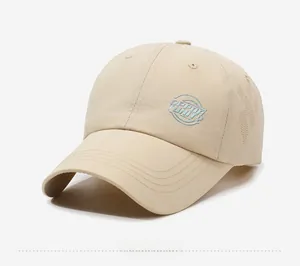 Detail of breathable laser-cut holes and Opportunity embroidery on khaki sport cap