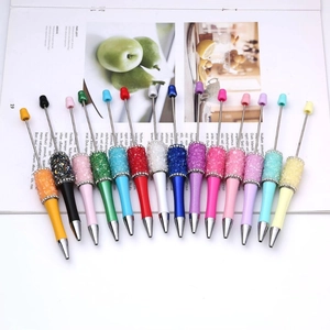 Beadable Ballpoint Pen Crystal Rhinestone Decoration Metal Rod Twist Action Creative Office Writing Gift Pen