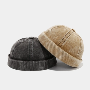 Retro Corduroy Brimless Docker Hat For Men Women Distressed Adjustable Cotton Landlord Cap