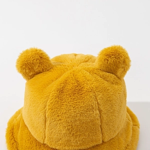 Ginger yellow plush bucket hat with cute bear ears in a soft faux fur finish for winter