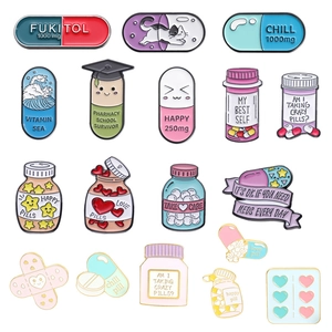 Enamel Pin Brooches Funny Medical Cartoon Pill Medicine Bottle Alloy Lapel Pins For Nursing Pharmacy Students