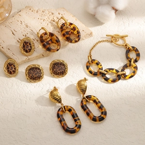 Retro Leopard Print Jewelry Earrings And Bracelet Stainless Steel 18K Gold Plated Vintage Maillard Style Women Accessories