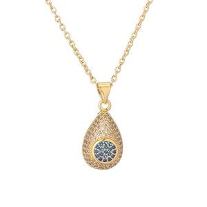 Collier cœur goutte d'eau plaqué or élégant avec zircons bleus et blancs