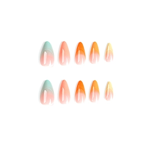 10pcs almond shape press-on nails with colorful pastel gradient French design
