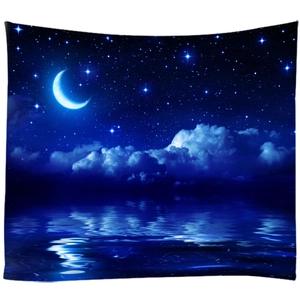 Starry night dream tapestry with moon and clouds reflection for wall decor