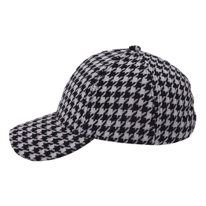 Classic black and white houndstooth baseball cap with a curved brim for sun protection