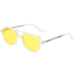 Retro aviator sunglasses with yellow lenses and transparent frames featuring double bridge