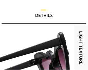 Detail of kids heart sunglasses with matte black frame and purple gradient lenses