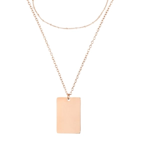 Elegant double-layered rose gold necklace with a minimalist rectangular bar pendant