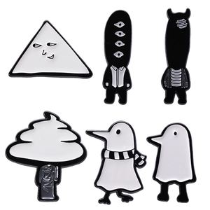 Creative Black White Cartoon Character Enamel Brooch Pin Minimalist Alloy Badge For Clothing Backpack Accessories Gift Unisex