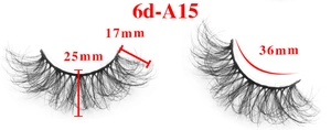 Macro view of 6D fluffy false eyelashes model A15 showing 25mm length dimensions