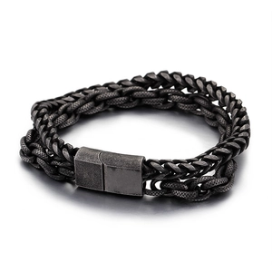 Vintage punk rock double-layer stainless steel cuban chain bracelet for men in dark grey