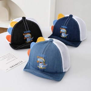 Kids Baseball Cap Dinosaur Embroidery Denim Cotton Mesh Breathable Sun Hat Cartoon Cute For Toddler Boys Girls