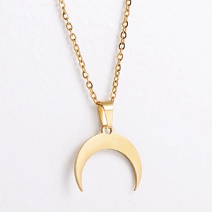 Minimalist gold moon crescent pendant necklace in polished titanium steel for women