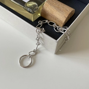 Detail of 925 sterling silver chain bracelet featuring a classic industrial OT clasp closure