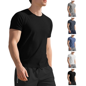 Detail showing five color options of men's slim fit henley collar cotton t-shirts