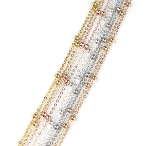 Flat cross chain with beads in gold, rose gold and silver finishes for DIY jewelry