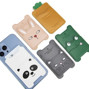 Cute cartoon animal leather phone card holders featuring panda and frog embossed designs