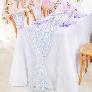 Iridescent mermaid sequins table runner for wedding and party decorations