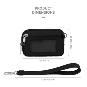 Black clear PVC card holder pouch with lanyard dimensions 15.5x10.3cm for bank cards