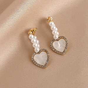 Elegant Heart Drop Earrings With Imitation Artificial Pearl Rhinestone Alloy And 925 Sterling Silver Earring Post For Women