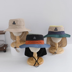 Detail of outdoor sun hats with neck flaps and adjustable windproof drawstrings