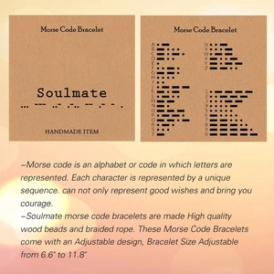 Soulmate Morse Code bracelet set with natural stone beads and card showing the decoding chart