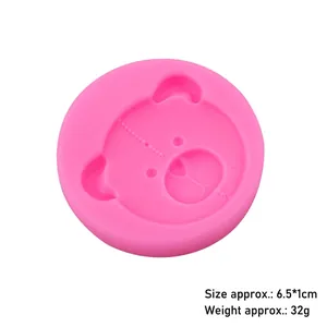 Pink silicone bear face mold for DIY soap and chocolate with 6.5x1cm size guide