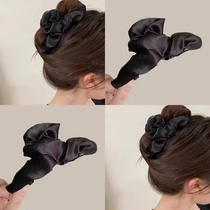 Elegant large black pleated silk hair claw clip for women's sophisticated hairstyles
