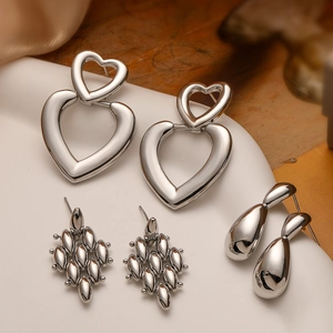 Copper Geometric Earrings Gold Silver Plated Heart Water Drop Hollow Design Trendy Fashion Jewelry Accessories Women