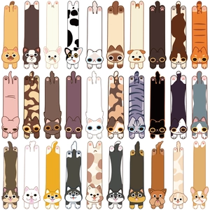 Detailed grid showing 30 distinct cartoon cat and dog long paper bookmarks for DIY