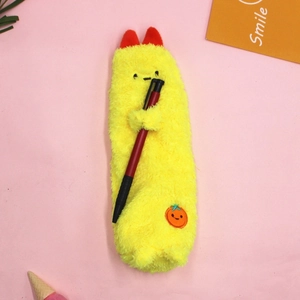 Cute yellow plush fried shrimp pencil case and makeup storage bag for students