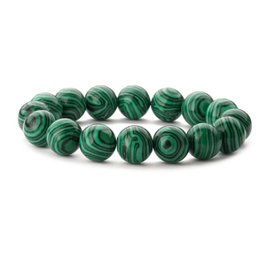 Creative 10mm malachite beaded bracelet with natural green and black patterns on white background