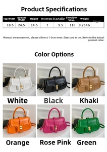 Detailed dimensions and product parameters for the trendy PU shoulder bag with sizing chart