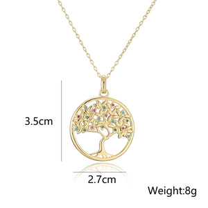 18K gold plated Tree of Life pendant necklace with colorful micro-inlaid zircons