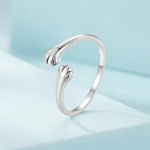 925 sterling silver open ring featuring cute cat paw prints in a minimalist design