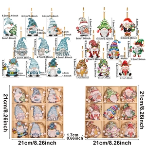 18PCS Christmas wooden gnome ornaments set with storage box for festive window decor