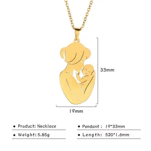 Gold stainless steel mother and baby pendant necklace with detailed size and weight specs