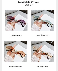 Polygonal rimless sunglasses detail showing gold metal frames in four gradient colors