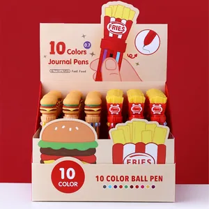 10-color creative shuttle pen set with cute hamburger and French fries fast food designs