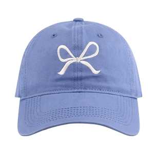 Women's light blue sun protection baseball cap with white bow embroidery on front