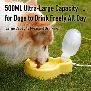 Portable 500ml dog water dispenser with yellow bowl on grass for outdoor hiking